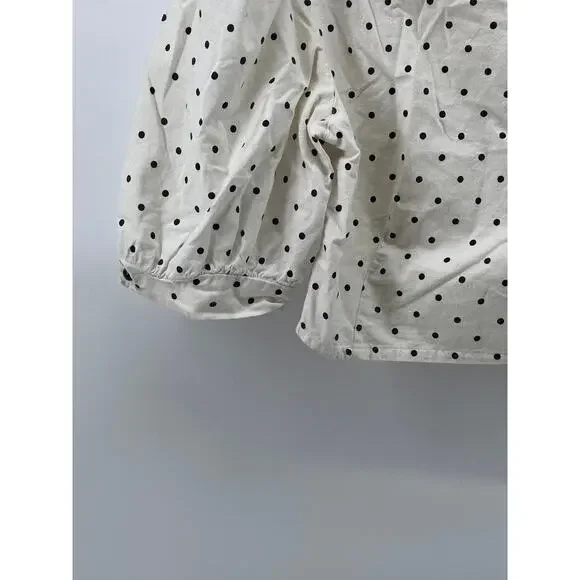 UNBRANDED Women's White-Black Micro Dot Print Balloon Sleeve Cropped Top SZ S - Picture 6 of 9
